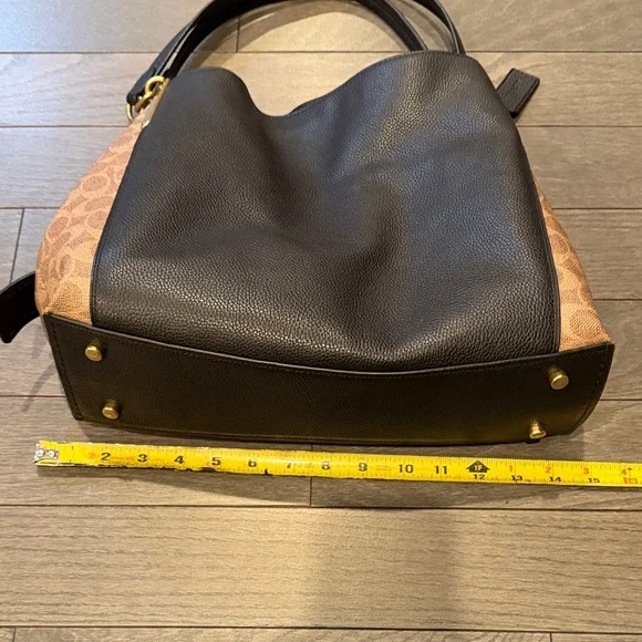 Coach Black and Tan Shoulder Bag with Gold Accents